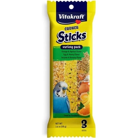 Vitakraft Crunch Sticks Variety Pack Orange & Apricot Flavor, Egg & Honey Flavor, Sesame & Banana Flavor Treat for Parakeets 3 Sticks 2.4 oz.