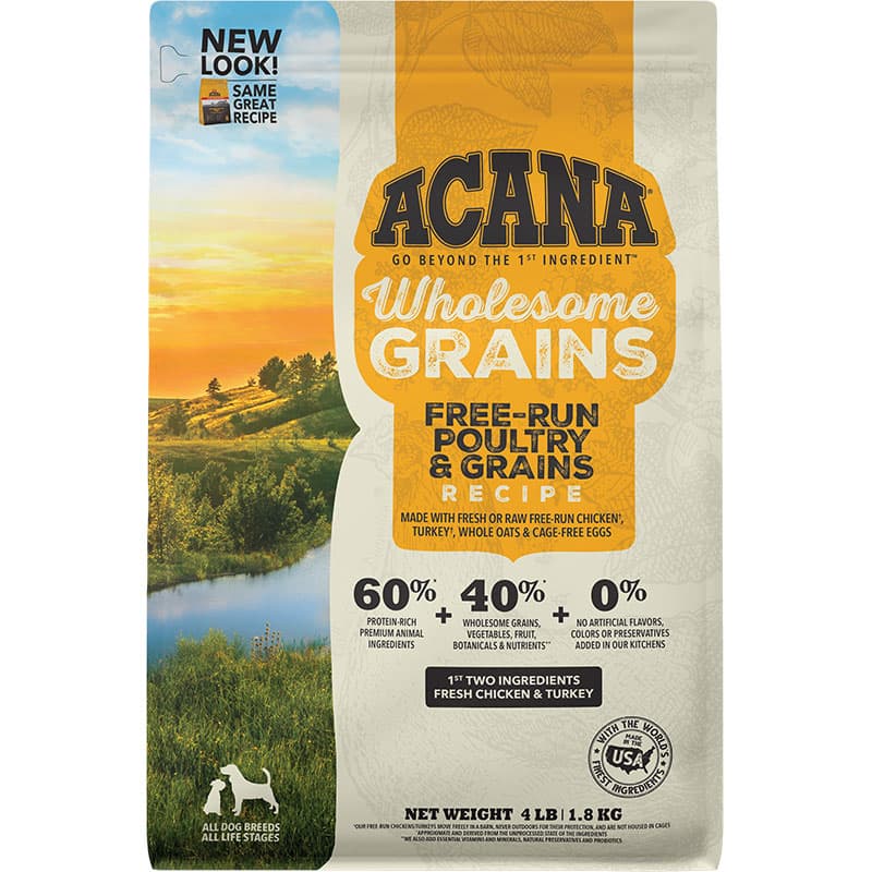 Acana Wholesome Grains Free-Run Poultry & Grains Recipe Dry Dog Food 4 Lbs.