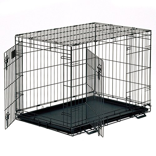 MidWest Homes for Pets Newly Enhanced LifeStages 24 Double Door Folding Metal Dog Crate with Divider Panel Floor Protecting Feet Leak-Proof Dog Pan