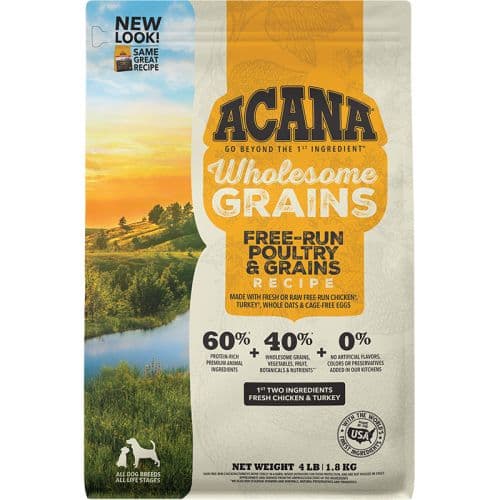 Acana Wholesome Grains Free-Run Poultry & Grains Recipe Dry Dog Food 4 Lbs.