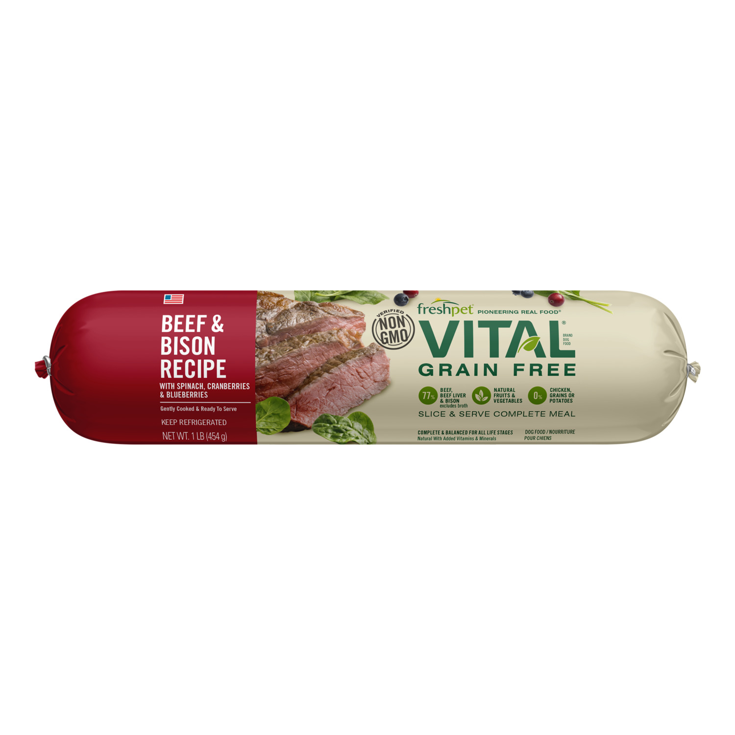 Freshpet Vital Grain-Free Beef and Bison Wet Dog Food (1 lb)