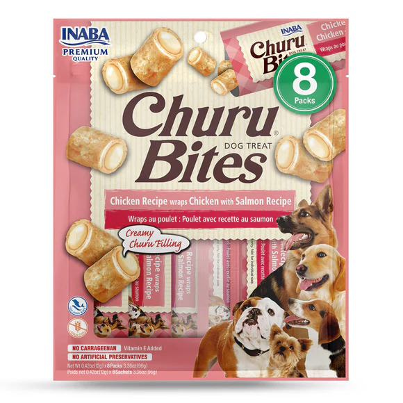 Inaba Churu Bites Chicken Wrapped Dog Treats Chicken with Salmon Recipe (0.42 oz x 8 ct)