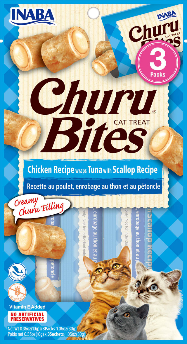 Inaba Churu Bites Chicken Wraps Cat Treats Tuna with Scallop Recipe (1.05 oz)