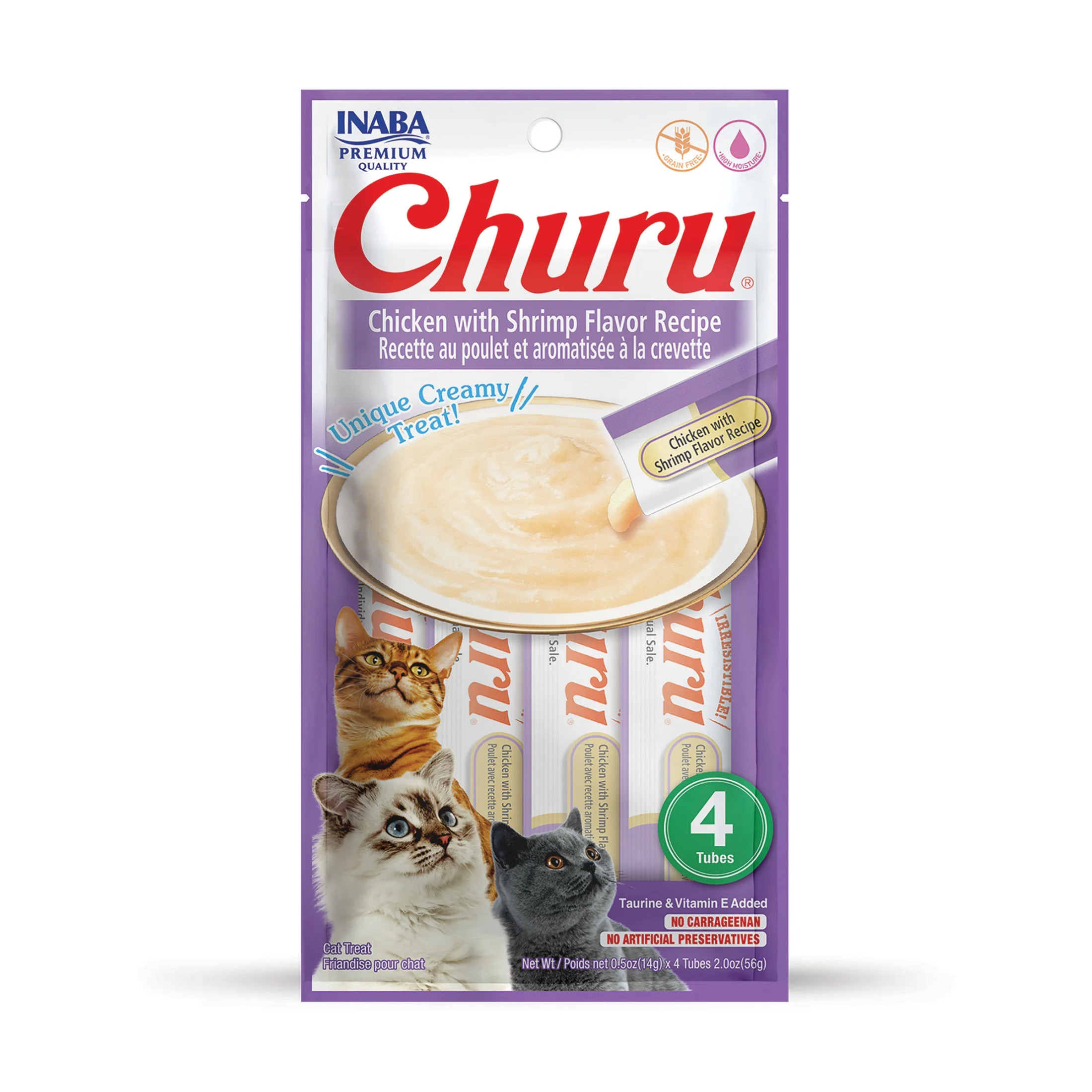 Inaba Churu Grain Free Cat Treat Chicken with Shrimp Flavor Puree (0.5 oz x 4 ct)