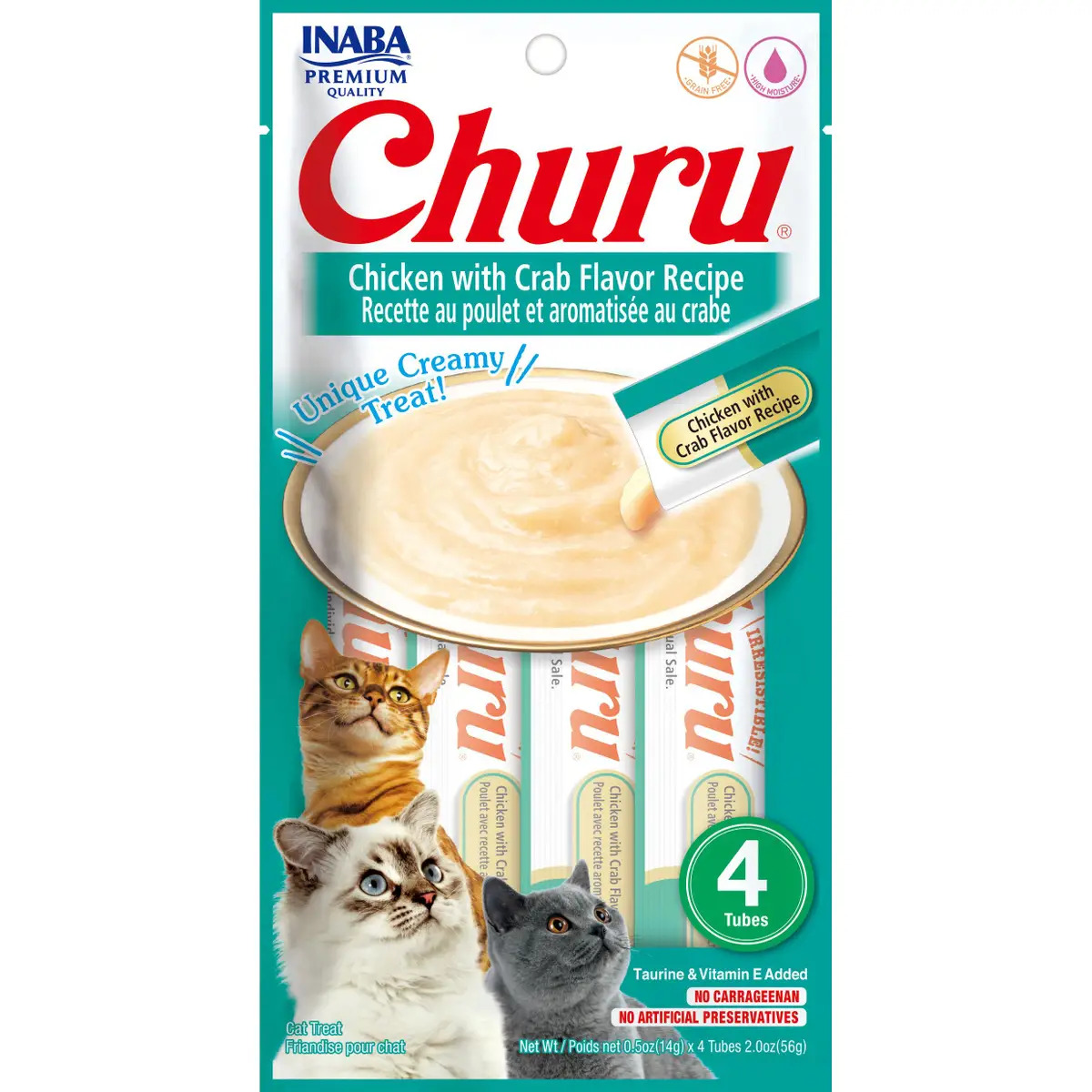 Inaba Churu Grain Free Puree Cat Treats Chicken with Crab Flavor Recipe (2 oz)