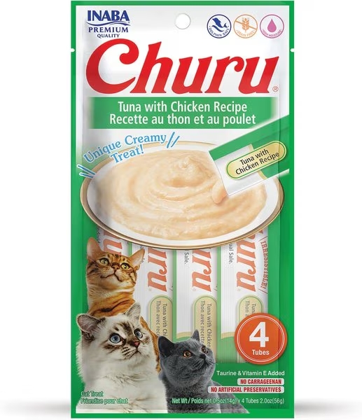 Inaba Churu Grain Free Puree Cat Treats Tuna with Chicken Recipe (2 oz)